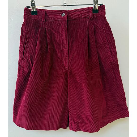 Talbots Pants - Vintage Talbots Corduroy Shorts Size 6P Maroon High Waisted Pleated 90s Preppy